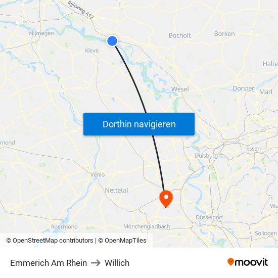 Emmerich Am Rhein to Willich map
