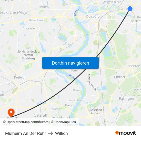 Mülheim An Der Ruhr to Willich map
