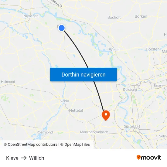 Kleve to Willich map