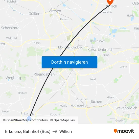 Erkelenz, Bahnhof (Bus) to Willich map