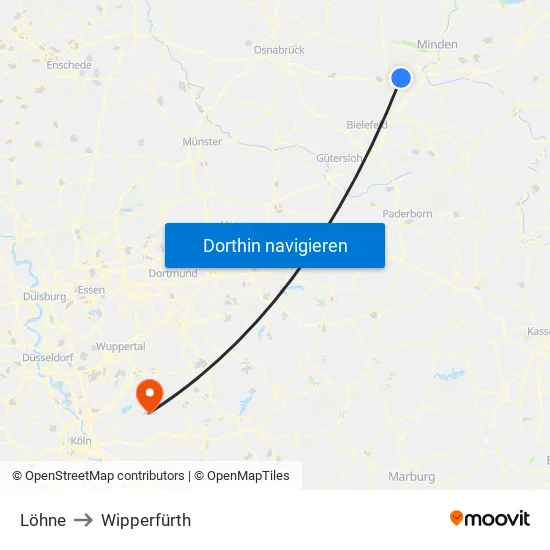 Löhne to Wipperfürth map