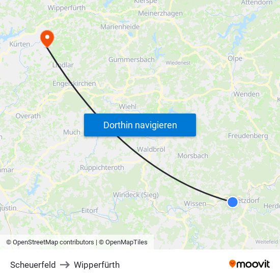 Scheuerfeld to Wipperfürth map