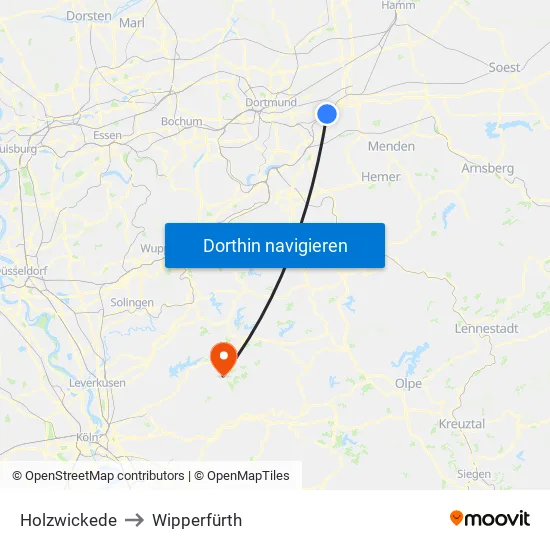 Holzwickede to Wipperfürth map