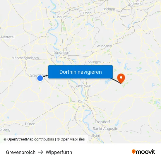 Grevenbroich to Wipperfürth map