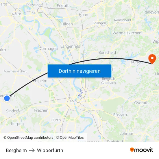 Bergheim to Wipperfürth map