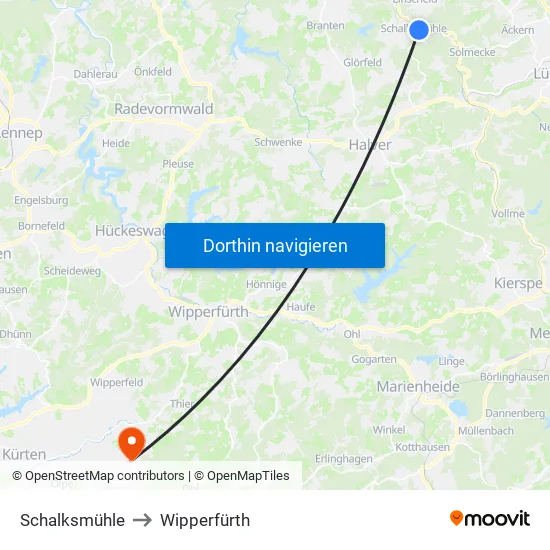 Schalksmühle to Wipperfürth map