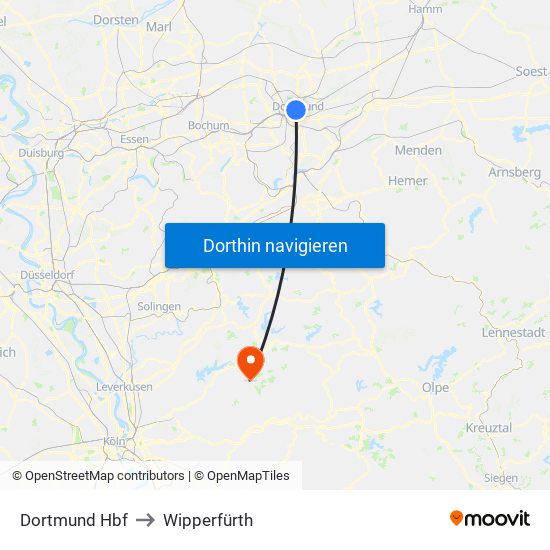 Dortmund Hbf to Wipperfürth map