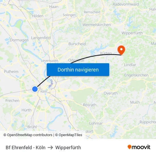 Bf Ehrenfeld - Köln to Wipperfürth map