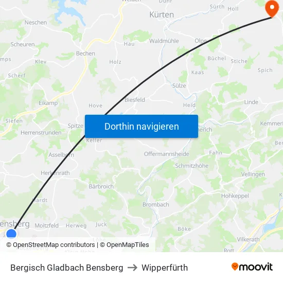 Bergisch Gladbach Bensberg to Wipperfürth map