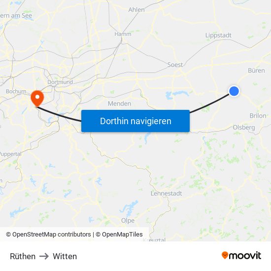 Rüthen to Witten map