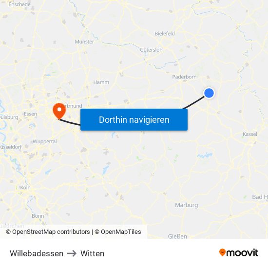 Willebadessen to Witten map