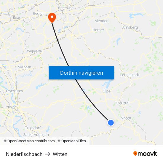 Niederfischbach to Witten map