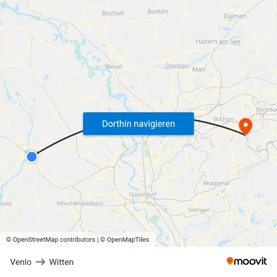 Venlo to Witten map