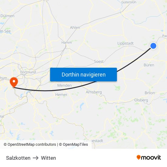Salzkotten to Witten map