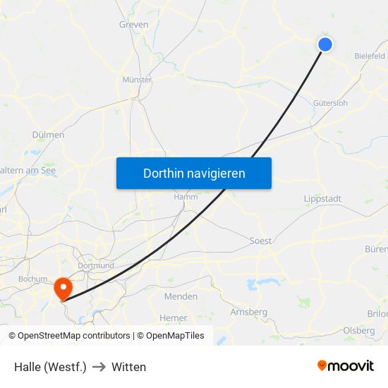 Halle (Westf.) to Witten map