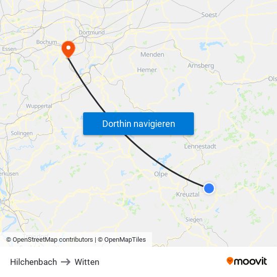 Hilchenbach to Witten map