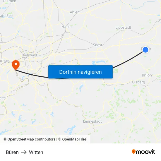 Büren to Witten map