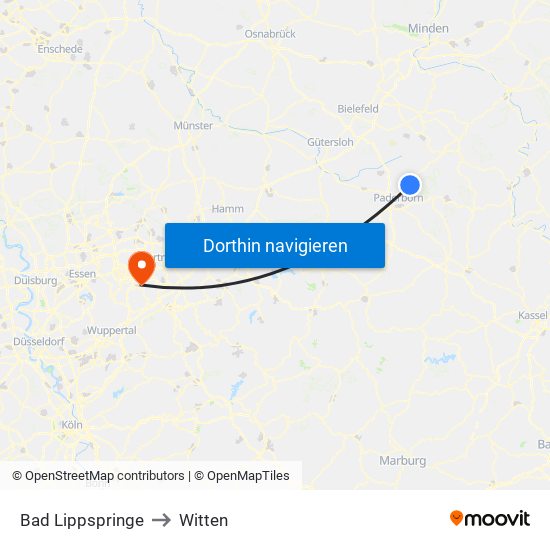 Bad Lippspringe to Witten map