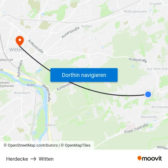 Herdecke to Witten map