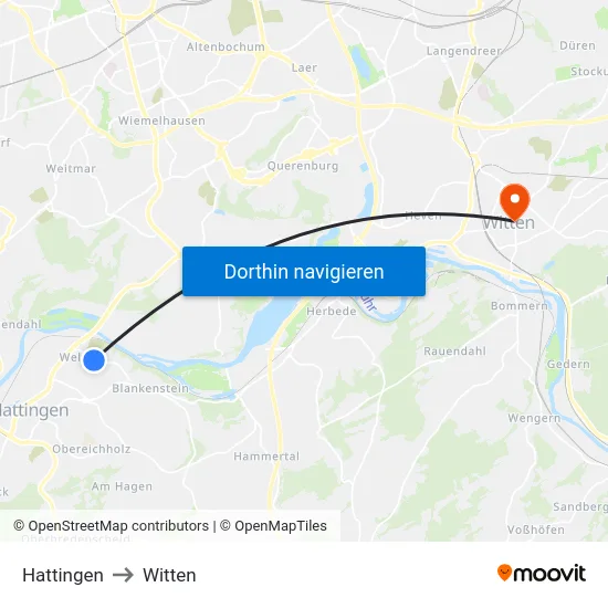 Hattingen to Witten map
