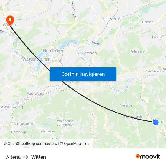Altena to Witten map