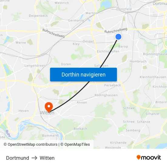 Dortmund to Witten map