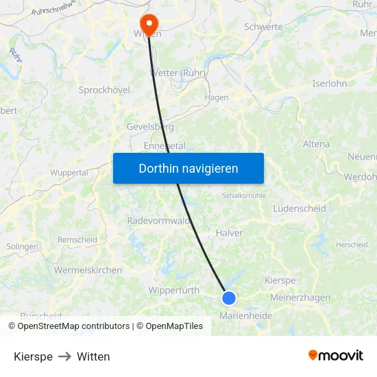 Kierspe to Witten map