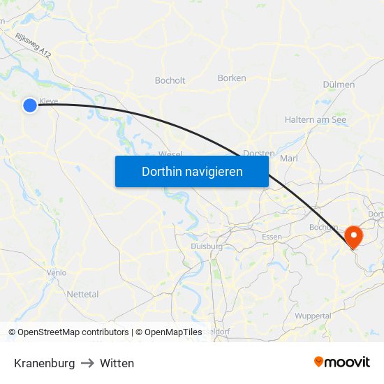 Kranenburg to Witten map