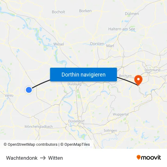 Wachtendonk to Witten map