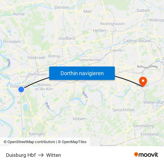 Duisburg Hbf to Witten map