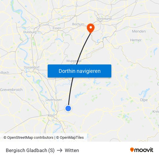 Bergisch Gladbach (S) to Witten map