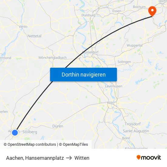 Aachen, Hansemannplatz to Witten map