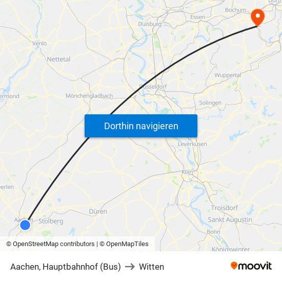 Aachen, Hauptbahnhof (Bus) to Witten map