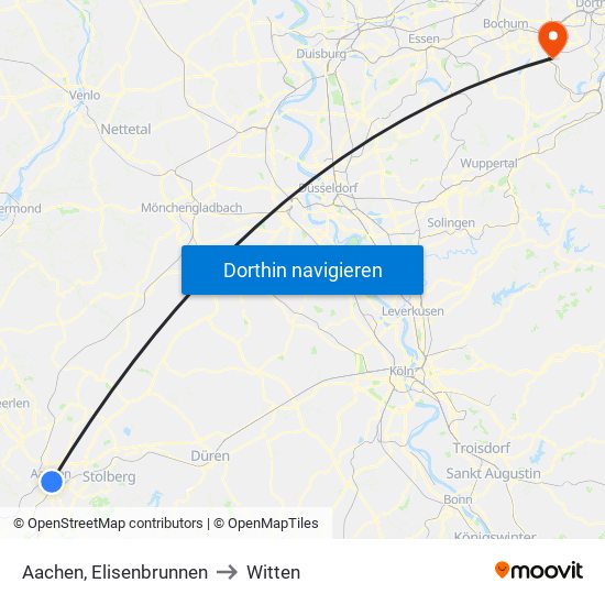 Aachen, Elisenbrunnen to Witten map