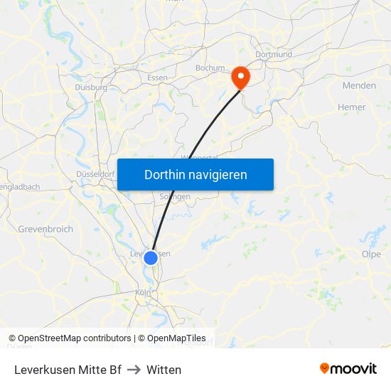 Leverkusen Mitte Bf to Witten map