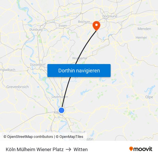 Köln Mülheim Wiener Platz to Witten map