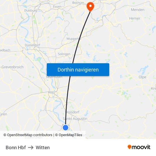 Bonn Hbf to Witten map