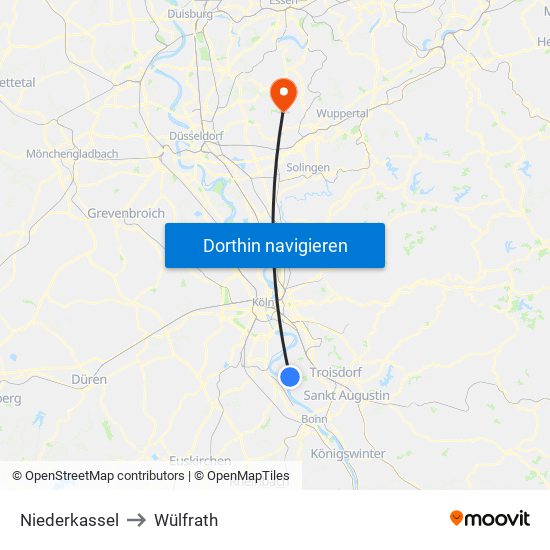 Niederkassel to Wülfrath map