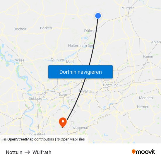 Nottuln to Wülfrath map