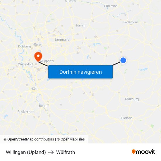 Willingen (Upland) to Wülfrath map