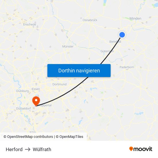 Herford to Wülfrath map
