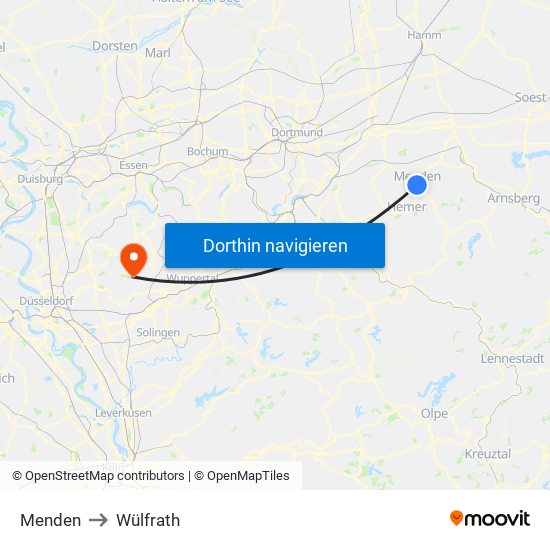 Menden to Wülfrath map