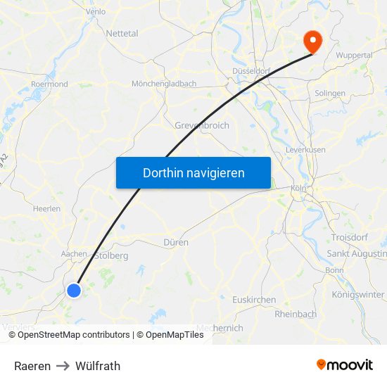 Raeren to Wülfrath map