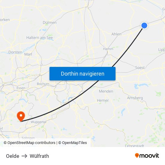 Oelde to Wülfrath map