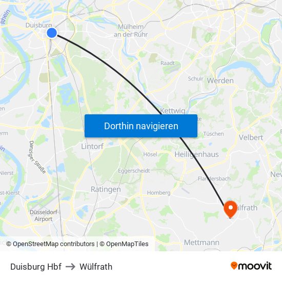 Duisburg Hbf to Wülfrath map