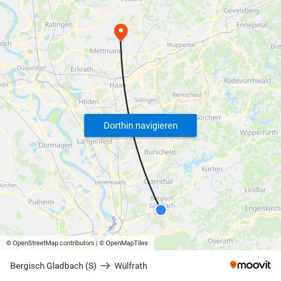 Bergisch Gladbach (S) to Wülfrath map