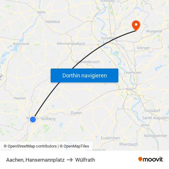 Aachen, Hansemannplatz to Wülfrath map