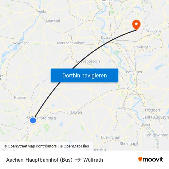 Aachen, Hauptbahnhof (Bus) to Wülfrath map