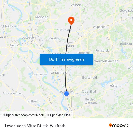 Leverkusen Mitte Bf to Wülfrath map