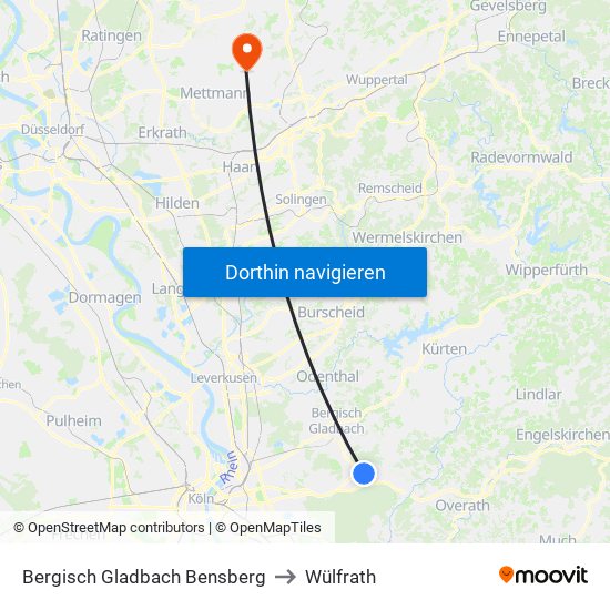 Bergisch Gladbach Bensberg to Wülfrath map